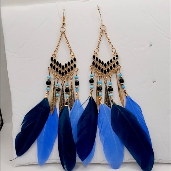 Feather Earrings for Women Bohemian Vintage Dreamcatcher Faux Feather Long Fring - Picture 5 of 5